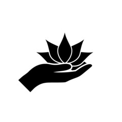 Lotus in hand icon isolated on white background
