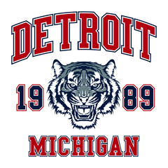 Tiger varsity print, Detroit Michigan athletic vector print