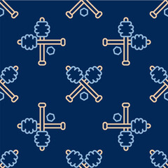 Line Honey dipper stick icon isolated seamless pattern on blue background. Honey ladle. Vector