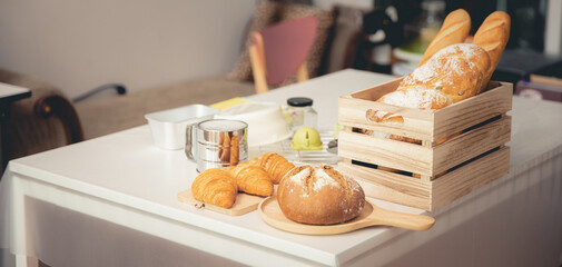 Homemade bread and bakery ingredients preparing for cook in kitchen