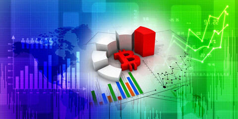 3d rendering Stock market online business concept. business Graph  with bit coin