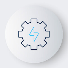 Line Gear and lightning icon isolated on white background. Electric power. Lightning bolt sign. Colorful outline concept. Vector