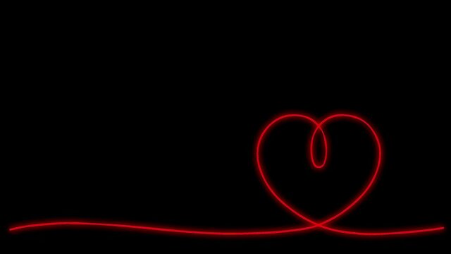 Continuous drawing neon heart line, Valentine's Day minimalist and elegant shapes 4K animation wallpaper background.