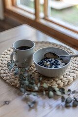 cup of coffee with blueberries