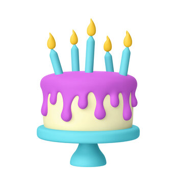 Cartoon cake with candles isolated on white. Clipping path included