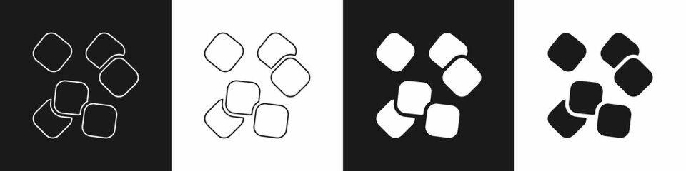 Set Sugar cubes icon isolated on black and white background. Sweet, nutritious, tasty. Refined sugar. Vector