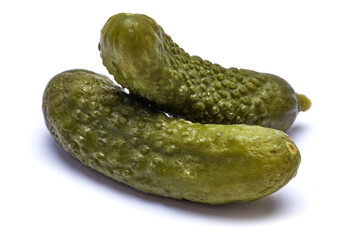 Tasty Whole green cornichons isolated on a white background
