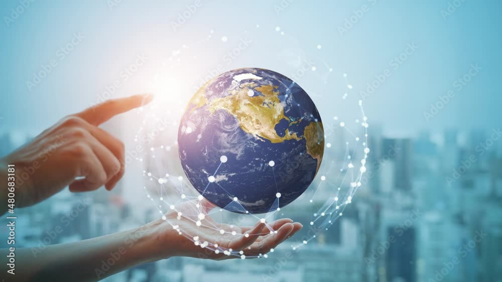 Poster Global communication network concept. Digital transformation.