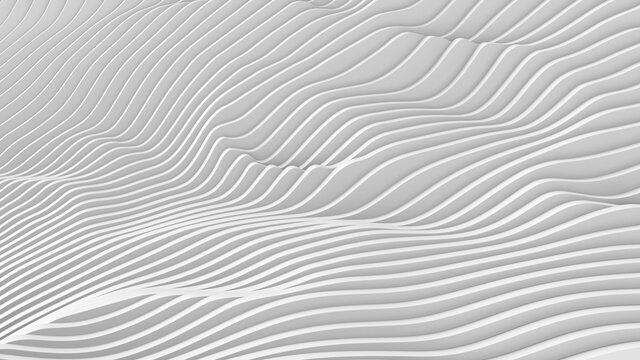 White abstract background. Landscape of wavy geometric shapes. 3d render.