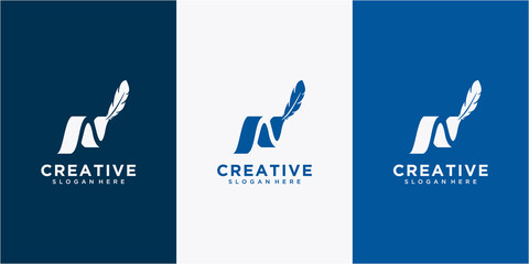 Initial Letter N with Feather Logo Design. Notary logo initial letter N and business card design template