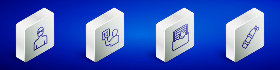 Set Isometric line Swimmer, Assessment of judges, Water polo and Aqualung icon. Vector