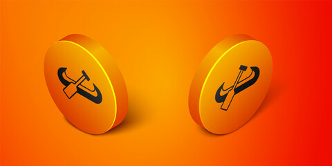 Isometric Kayak and paddle icon isolated on orange background. Kayak and canoe for fishing and tourism. Outdoor activities. Orange circle button. Vector