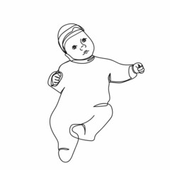Continuous one simple single abstract line drawing of baby icon in silhouette on a white background. Linear stylized.