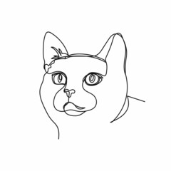 Continuous one simple single abstract line drawing of cat portrait icon in silhouette on a white background. Linear stylized.