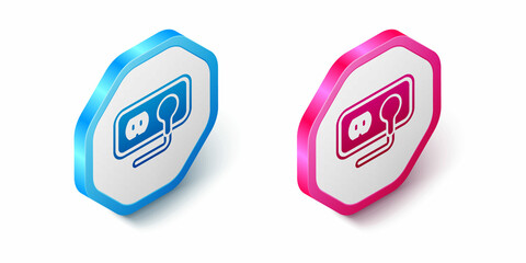 Isometric Electrical outlet icon isolated on white background. Power socket. Rosette symbol. Hexagon button. Vector