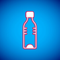 White Bottle of water icon isolated on blue background. Soda aqua drink sign. Vector