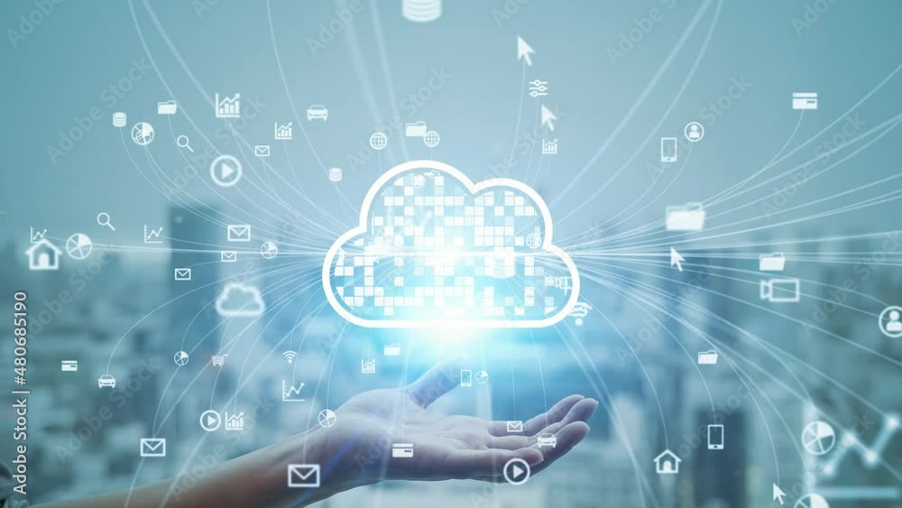 Poster Cloud computing concept. Software as a Service. SaaS. Communication network.