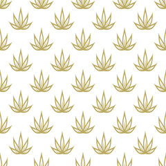 Seamless floral pattern. Golden lotus flowers texture on white background. Flat silhouette simple ornament.
