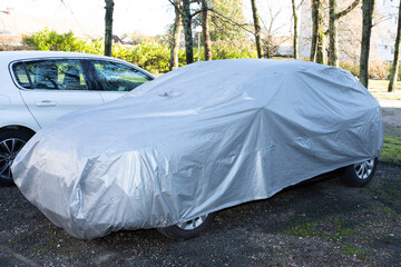 car silver covered sun rain protection fabric