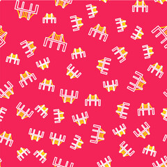 Line Golden gate bridge icon isolated seamless pattern on red background. San Francisco California United States of America. Vector