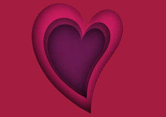 3D Red Heart Paper Art Background Vector Design.