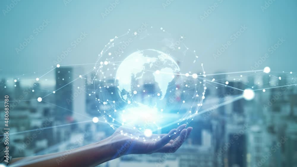 Poster Global communication network concept. Digital transformation.