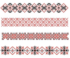 Set of Ukrainian ethnic seamless pattern red and black. Border element.Traditional Ukrainian,Belarusian ornament.