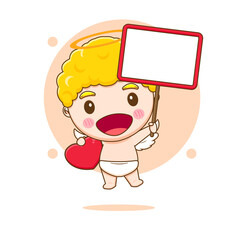 Cute Cupid angel holding love and board cartoon character. Valentine's day design concept.
