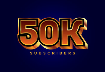 3d golden 50k subscribers social media celebration design. Vector illustration