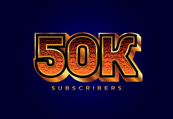 3d golden 50k subscribers social media celebration design. Vector illustration
