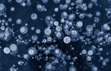 Texture pattern background white Winter, river ice air bubbles stagnant. drawing on ice frost formed