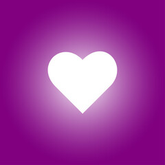 White heart icon flat design on purple gradient bacground