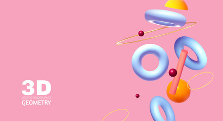 Abstract 3D geometric render background. Realistic minimal space.