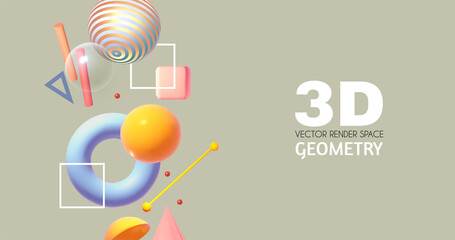 Abstract 3D geometric render background. Realistic minimal space