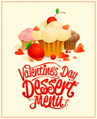 Valentine's day dessert menu design with different pastries