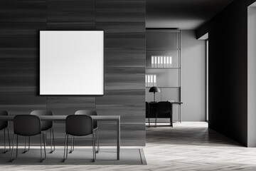 Business room interior with chairs and manager room, mockup poster