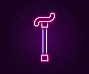 Glowing neon line Walking stick cane icon isolated on black background. Colorful outline concept. Vector