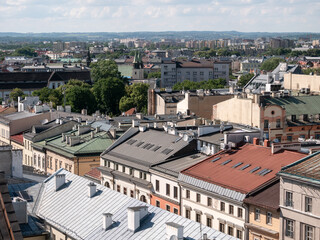 Aerial view of Kraków. Tenement houses in the old town centre of Krakow, Poland.