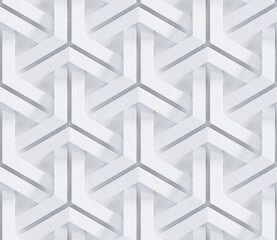 Abstract geometric white background. Seamless pattern. White 3d panel, wall. 3d rendering