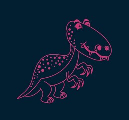 Pink carnivorous dinosaur with sharp teeth on a dark poster background 