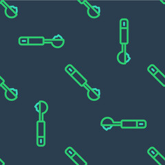 Line Measuring spoon icon isolated seamless pattern on blue background. Vector