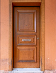 Obraz na płótnie Canvas contemporary house simple brown wood door with bronze handle