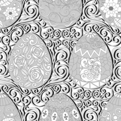 Paper cut effect, Easter pattern, Easter eggs, swirl pattern. Seamless pattern, vector.