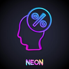 Obraz premium Glowing neon line Discount percent tag icon isolated on black background. Shopping tag sign. Special offer sign. Discount coupons symbol. Vector