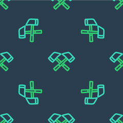 Line Firefighter axe icon isolated seamless pattern on blue background. Fire axe. Vector