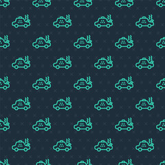 Green line Broken taxi car icon isolated seamless pattern on blue background. Vector