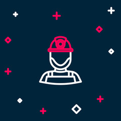 Line Miner in a helmet icon isolated on blue background. Colorful outline concept. Vector