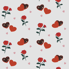 Roses and chocolate seamless pattern design 