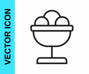 Black line Ice cream in the bowl icon isolated on white background. Sweet symbol. Vector