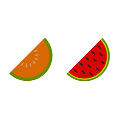 The collection set of part a watermelon and melon pack in cute flat vector style. Graphic resource about watermelon for graphic,content , banner, sticker.